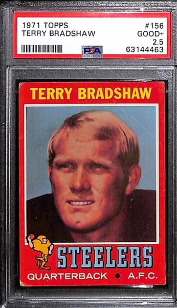 Lot of (2) 1971 Topps Terry Bradshaw Rookie Cards #156 - PSA 2.5 and PSA 4